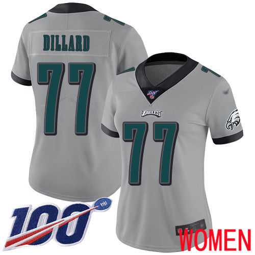 Women Philadelphia Eagles #77 Andre Dillard Limited Silver Inverted Legend NFL Jersey 100th Season Football